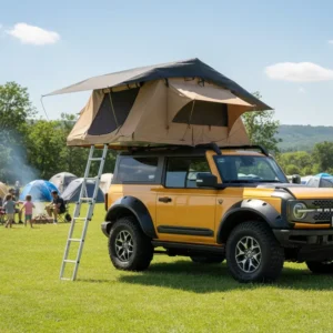 Waterproof Desert Yellow Canvas Soft Shell Roof Top Tent with Mattress