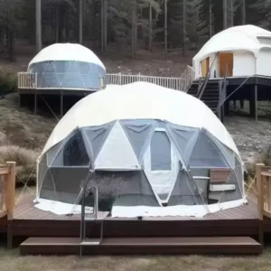 Waterproof Four-Season Geodesic Glamping Dome Tent, Steel Frame, Double Layer, 100km/h Wind-Resistant, UV-Resistant