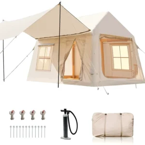 Waterproof Inflatable Camping Tent, Large 4-Season Tent with Hand Pump