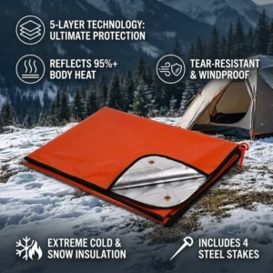 Waterproof Outdoor Survival Blanket 5 Layers Reinforced Thermal Tarp Emergency Space Blanket