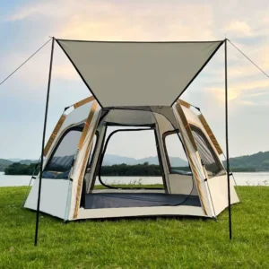 Waterproof Oxford Camping Tent and Canopy 2 in 1 Family Outdoor Shelter Silver Coated Taffeta Sun Shade Gazebo for Camping