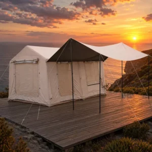 Waterproof Oxford Cloth 12sqm Family Tent Multi-room Privacy Suite Triple Entrance Panoramic Windows Heavy Duty Glamping Villa
