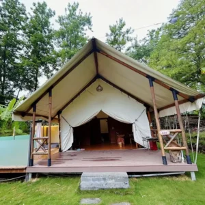 Waterproof Oxford Fabric Four-Season 2-Person Glamping Safari Tent for Camping and Exhibitions, Windproof
