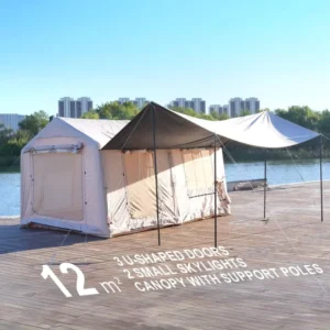 Waterproof Oxford Four season 12 Square Meter Inflatable Camping Tent Three U Shape Doors Double Skylights Two Bedrooms Portable