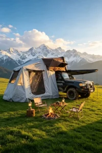 Waterproof Oxford Soft Shell Four-Season Double Layer Car Rooftop Tent with Aluminum Frame SUV Camping Glamping One Bedroom Tent