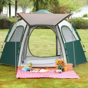 Waterproof Portable Oxford Dome Tent Easy Setup Automatic Instant Pop Porch Tent for Outdoor Camping Travel Hexagonal Shelter