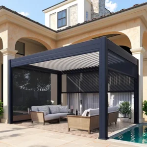 Waterproof Remote Control Aluminum Alloy Retractable Roof Motorised Pergola Canopy Awning with Zip Screen