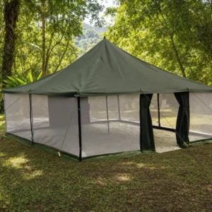 Waterproof Summer Grass Green Large Family Glamping Tent with Double Stitching and Strong Support Poles Canvas Single Layer
