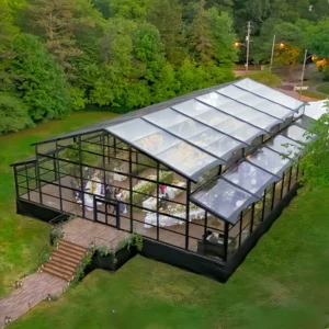 Wedding Party Tent Aluminium Glass Structure Custom Black Frame Transparent PVC Tent for Events Atrium Marquee Tent