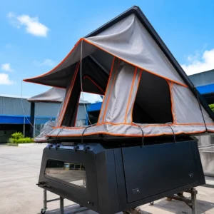 Wedge Shape Aluminum Hard Top Pickup Canopy Tent for Ford F150 5.5ft Bed Overland Camper with Integrated Roof Rails Quick Pop Up