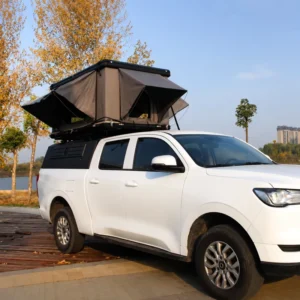 Wedge Shape Aluminum Hard Top Pickup Canopy Tent for Ford F150 5.5ft Bed Overland Camper with Integrated Roof Rails Quick Pop Up