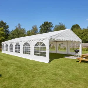 White 6x12m Steel Frame Wedding Party Tent Polyester Fabric Waterproof UV-Resistant Four-Season 3.6m Height Outdoor