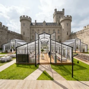 White Aluminum Alloy Frame Clear Glass Atrium Tent Transparent Roof Orangery Garden Wedding Venue