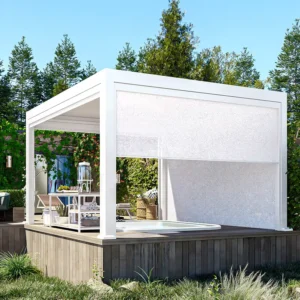 White Aluminum Motorized Louvered Pergola for Outdoor Garden