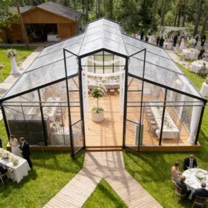 White Frame French Garden Transparent Glass Orangery Atrium Tent for Wedding Receptions