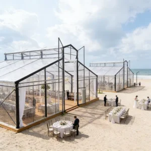 White Frame No Inner Pillars Transparent Orangery Glass Tent Atrium Outdoor Wedding Reception Hall