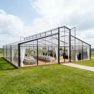 White Frame Transparent Orangery Tent with Clear Glass for Banquet Halls