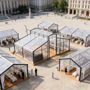 White Powder Coated Aluminum Frame Glass Orangery Tent Panoramic Atrium for Outdoor Wedding Reception Party