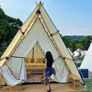 Wild Luxury One Bedroom Red Tent Solid Wood Skeleton Net Canvas Four Season Waterproof for Outdoor Hotel Home Stay Wedding