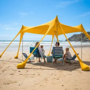 Wind Beach Canopy Shade 10x10ft Sun Shelter Nylon UV Protection Outdoor Sunshade Square Beach Tent Sand Bag