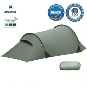 Wind Resistant Aluminum Frame Camping Tent Spacious 2 Man Tunnel Tent With Huge Gear Porch