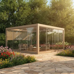 Wind-Resistant Aluminum Motorized Gazebo with Glass Door for Outdoor Garden Party Areas