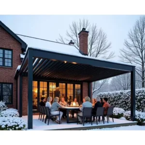 Windproof 4x4m Aluminum Pergola Motorized Louvered Roof Waterproof Garden Gazebo 13x13ft Outdoor Villa Patio Canopy LED