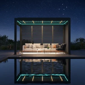 Windproof Freestanding Aluminum Pergola with Smart Rain Sensors All Weather Outdoor Canopy for Four Season Courtyards Gazebo