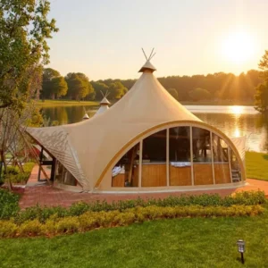 Windproof Heavy Duty Summer Four-Season Teepee Tent Durable PVC Glamping Outdoor Waterproof Shelter UV Protection Resort