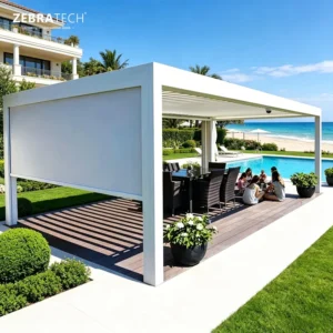 Windproof Outdoor Pergola with NFPA701 CE Approval, Easy Assembly for Garden and Home Use