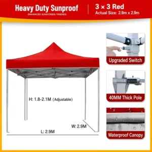 Windproof Pop up Tent 40mm Thickened Steel Frame Waterproof Canopy 10x10ft