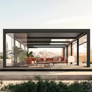 Windproof Powder Coated Black Waterproof Aluminum Modern Pergola Gazebo Kit Adjustable Sun Shade Canopy Balcony