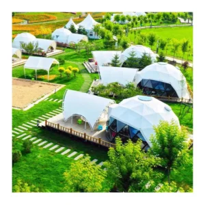 Windproof Resistant Geodesic Dome Tent Modern Luxury Hotel Use Two Bedrooms 4m 5m 10m 20m Diameter Waterproof