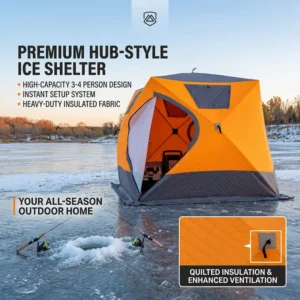 Winter Insulated Ice Fishing Tent Outdoor 300D Fabric 3000mm Waterproof Pop up for Extreme Cold Weather
