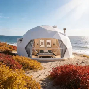 Winter Outdoor Luxury Igloo Geodesic Glamping Clear Dome House Tent With Fireplace Insulation