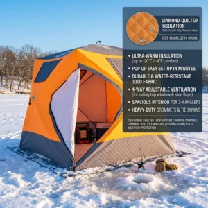 Winter Pop up Ice Fishing Tent Quick Setup Windproof Waterproof Portable Thermal Shelter for Cold Weather Angler Use