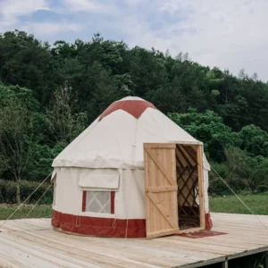 Wood Circular Tent Poly Cotton Canvas Glamping Yurt Tent Outdoor Camping Mongolian Yurts