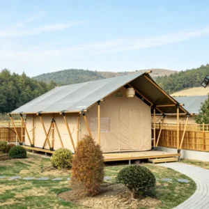 Wooden Elevated Platform Glamping Tent for Tourist Vacation Camps Resorts