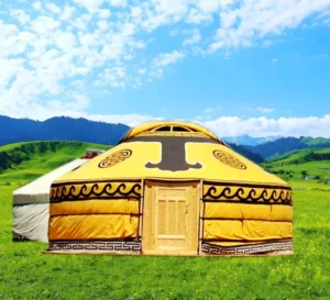 Wooden Frame Mongolian Yurt 5M Prefab House Tent With Bathroom Transparent Waterproof