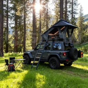 X-Hinge Hard-Shell Canvas Rooftop Tent, 4×4 Off-Road, Aluminum, Waterproof, Automatic Opening