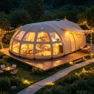 XQ-8 Oval PVC-Coated Fabric Tent with Keel Frame Windows and Doors for Glamping Hotels and Restaurants