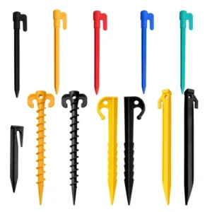 Yellow Polypropylene Screw-In Ground Stakes for Camping Tents, Ultralight Industrial Grade