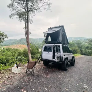 Z-Type Folding Rooftop Tent Box with Ladder, 4×4 Slimline Aluminum Hard Shell Triangle Tent